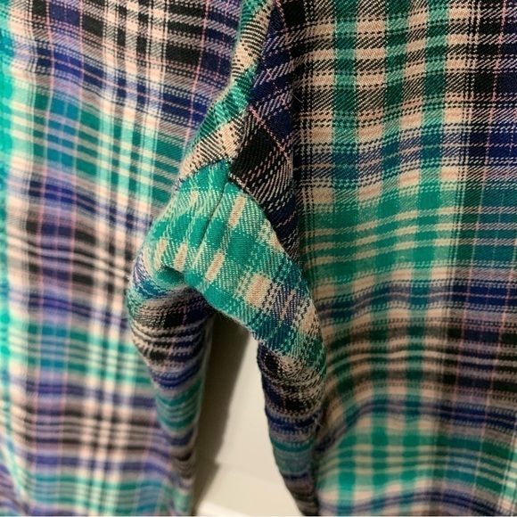 Urban Outfitters Green Plaid Pant High Rise Sz 6 Blue Tartan Front Slit Grungy - Picture 10 of 12